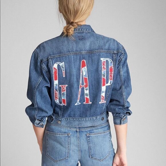 Gap Oversized Logo Denim Jean Jacket S 80’s Look Streetwear Artsy Y2K Colorful - Picture 1 of 11